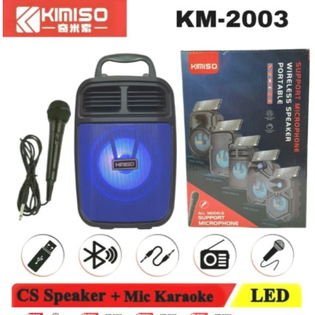 Speaker Bluetooth Led Mic Karaoke Portable Wireless KIMISO KM 2003 KM-2003 Super Bass + Microphone