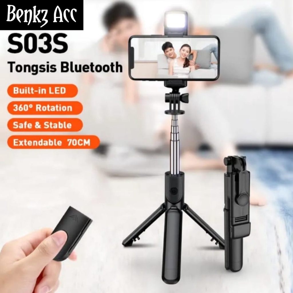 3 in 1 Tongsis Bluetooth Tripod LED Flash Phone Holder Fill Light With Remote Shutter