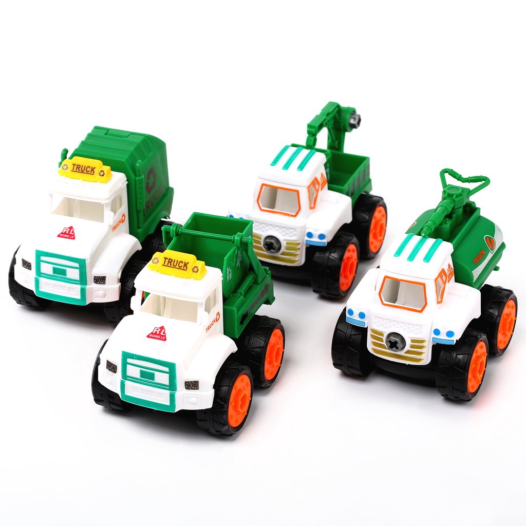 Toy-U Truk Pembersih Mainan Anak DIY / Truk Sampah Perlindungan Lingkungan Hijau 4 Paket