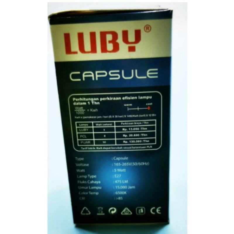 Lampu LED CAPSULE 28 watt Merk LUBY Cahaya Putih Garansi 2 tahun