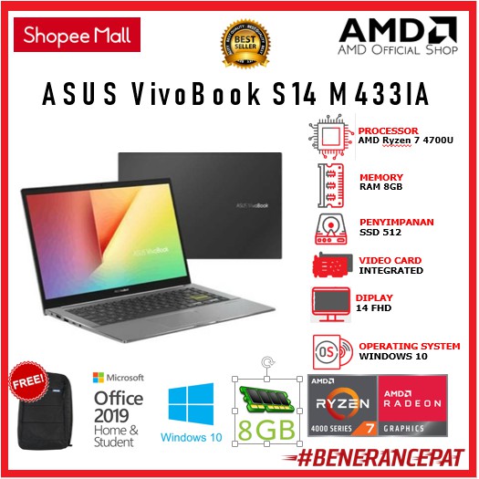 ASUS VivoBook S14 M433IA - AMD Ryzen 7 4700U RAM 8GB