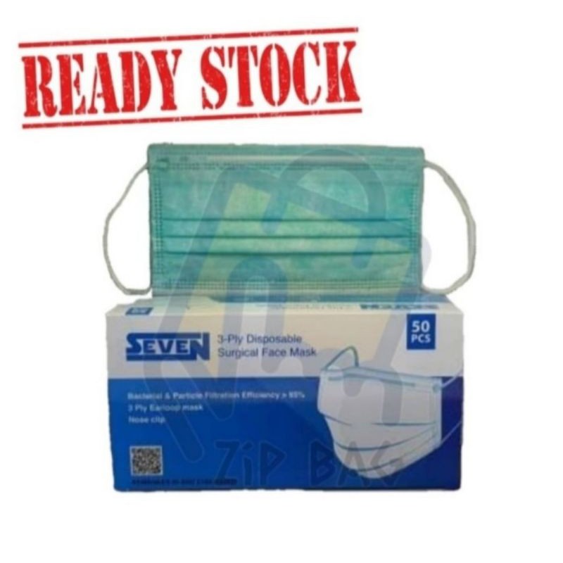 Masker Medis Seven 3ply earloop surgical mask isi 50pcs