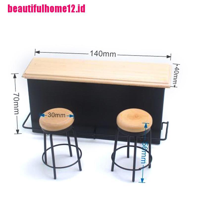 【beautifulhome12.id】3Pcs/set Dollhouse Miniature Bar Counter Stool Mini Kitchen Furniture Toys