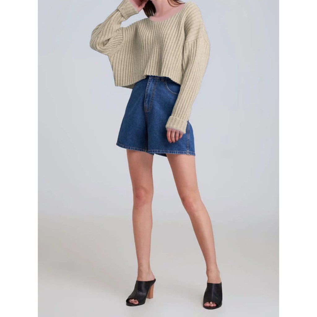 TOKUDAI CROP KNIT SWEATER_ crop_Oversize_rajut tebal7get