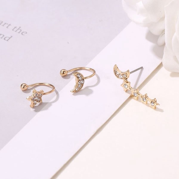 anting 1 sisi 3 pcs full diamon star moon earrings (3F1) jan222