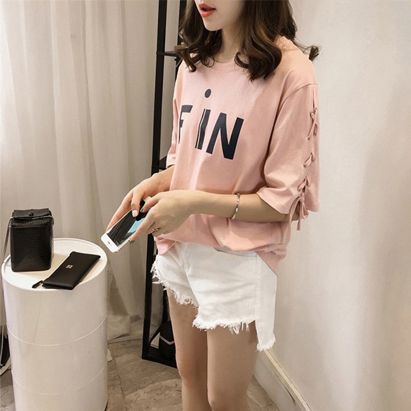 #Sisjuly# Kemeja Bawahan Wanita Kaos Lengan Pendek Wanita Baru Atasan Lengan Setengah Ukuran Besar L