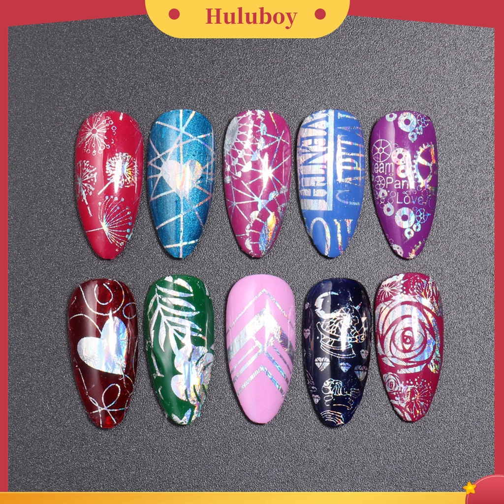 Huluboy Huluboy♡ 10pcs / Set Stiker Kuku Transfer Foil Motif Bintang Efek 3D Untuk Dekorasi Manicure