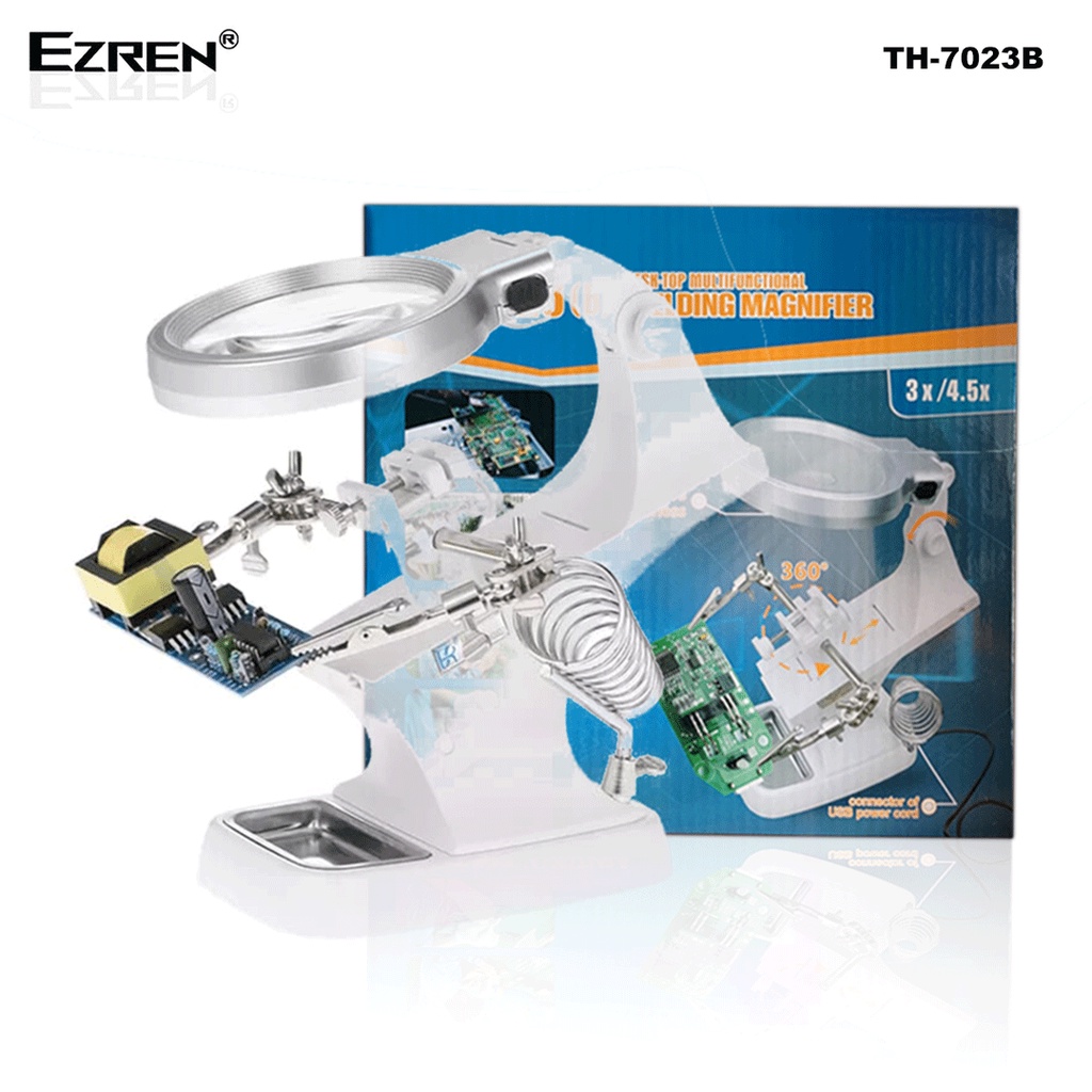 Ezren TH-7023B Penjepit PCB &amp; Kaca Pembesar Besar &amp; Dudukan solder