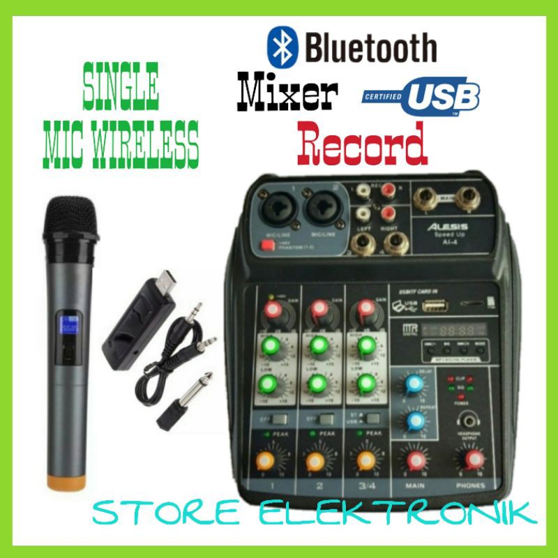 Mixer 4 Channel Speed Up AL-4 Mixer Single Mic Wireless Usb Record