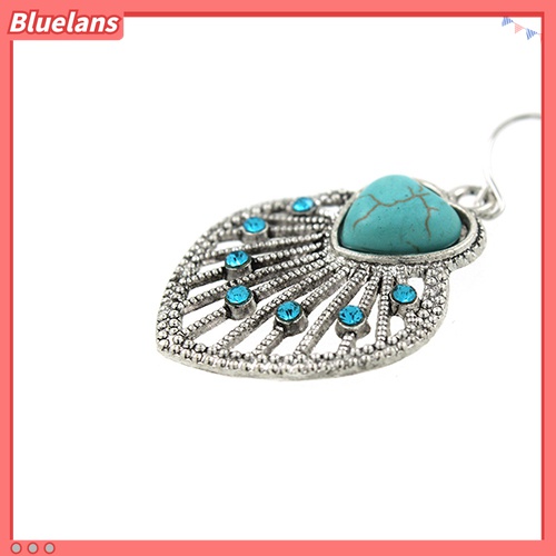 Anting Kait Gantung Desain Daun Hollow Hias Turquoise Gaya Bohemian Untuk Wanita