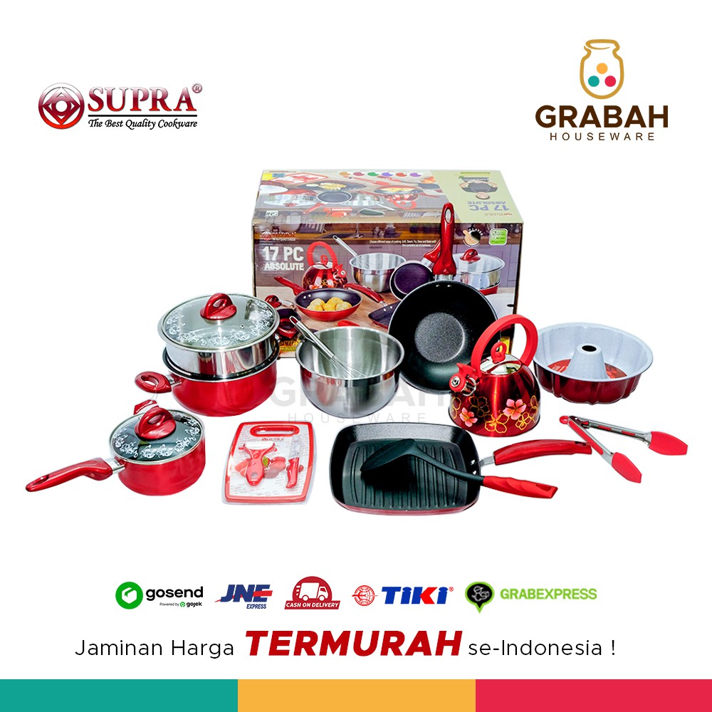 Supra Panci Set Cookware Set Merah 17 pcs Grabah Houseware