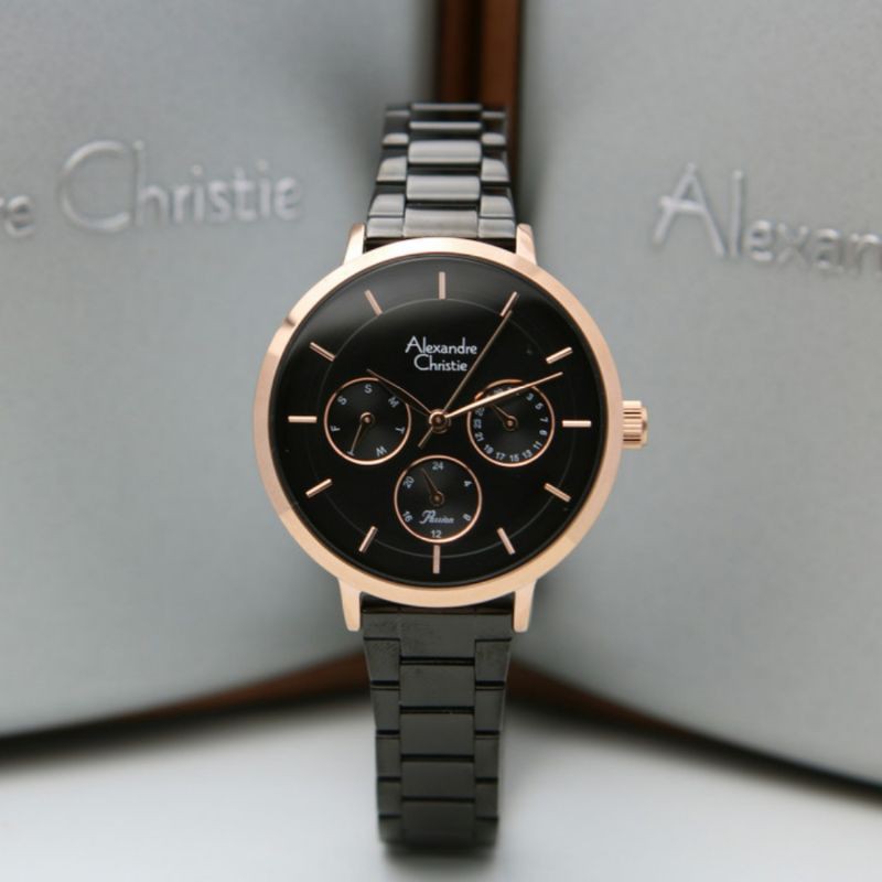 JAM TANGAN WANITA ALEXANDRE CHRISTIE AC 2871 ROSD GOLD BLACK ORIGINAL