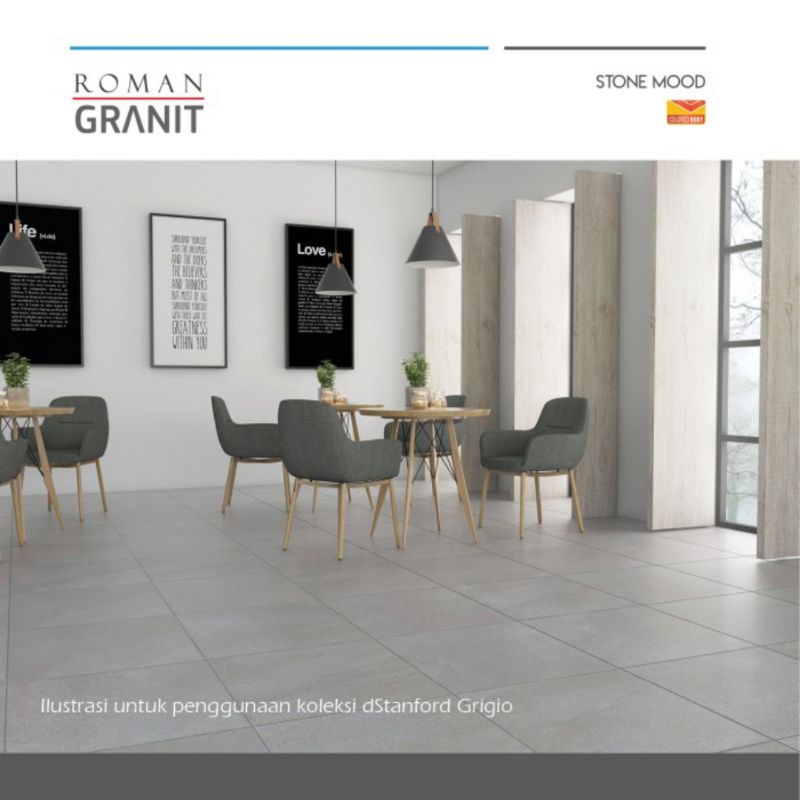 Roman Granit dStanford grey 60x60 / Roman Granit / lantai minimalis / lantai kekinian / lantai estetik / lantai abu-abu / keramik lantai / keramik cafe / keramik industrial