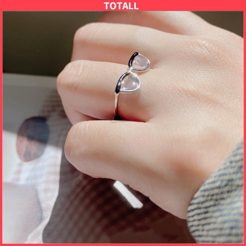 COD Cincin Model Terbuka Desain Kacamata Enamel Adjustable Untuk Wanita-Totall