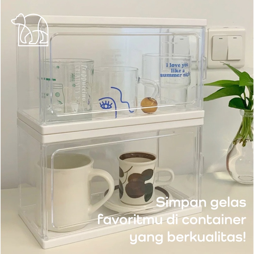 【IKONE】TAKA Glass Organizer Tempat Gelas Rak Organizer PET Transparan Rak Dapur Serbaguna Container Box Transparent Premium Berkualitas Kotak Penyimpanan Bening Estetik Storage Box Serbaguna Penutup