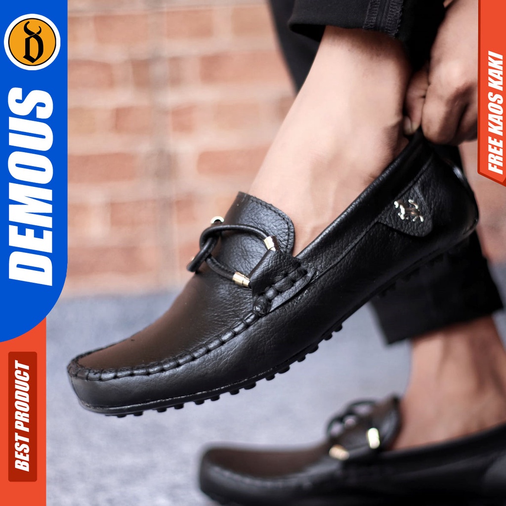 DEMOUSE KUDE Sepatu Casual Formal Pantofel Kulit Asli Hitam