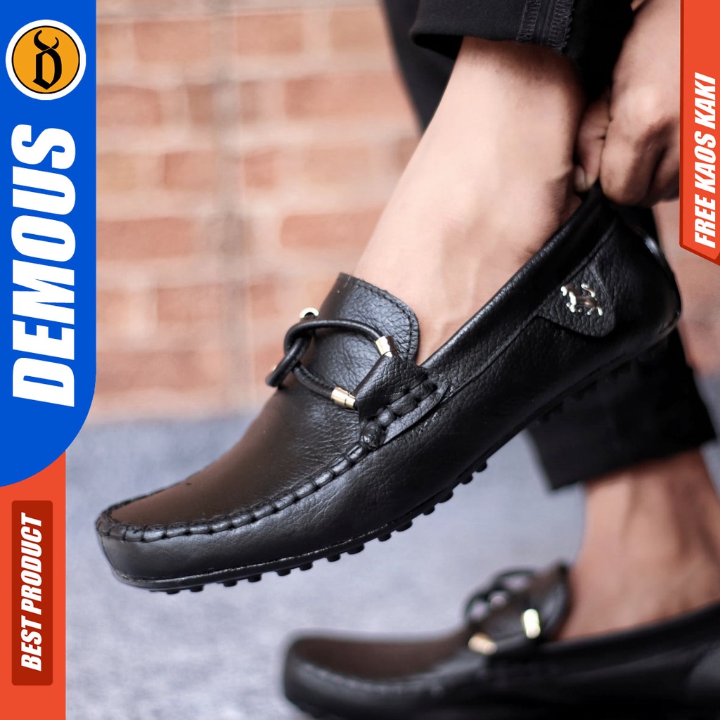 DEMOUSE KUDE Sepatu Casual Formal Pantofel Kulit Asli Hitam