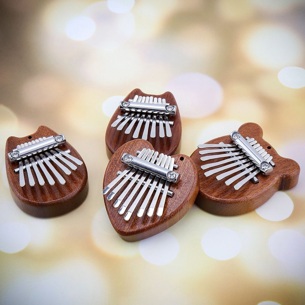 Alat Musik Kalimba Sapele Mbira Mini 8 Kunci Bentuk Beruang Hati Kucing Bahan Kayu