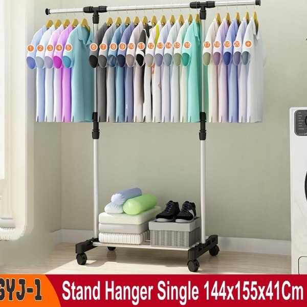 PROMO Gantungan Baju Stand Hanger Single Beroda Rak Pakaian Baju Tas Topi Gantung Rak Jemuran Serbaguna - YM01