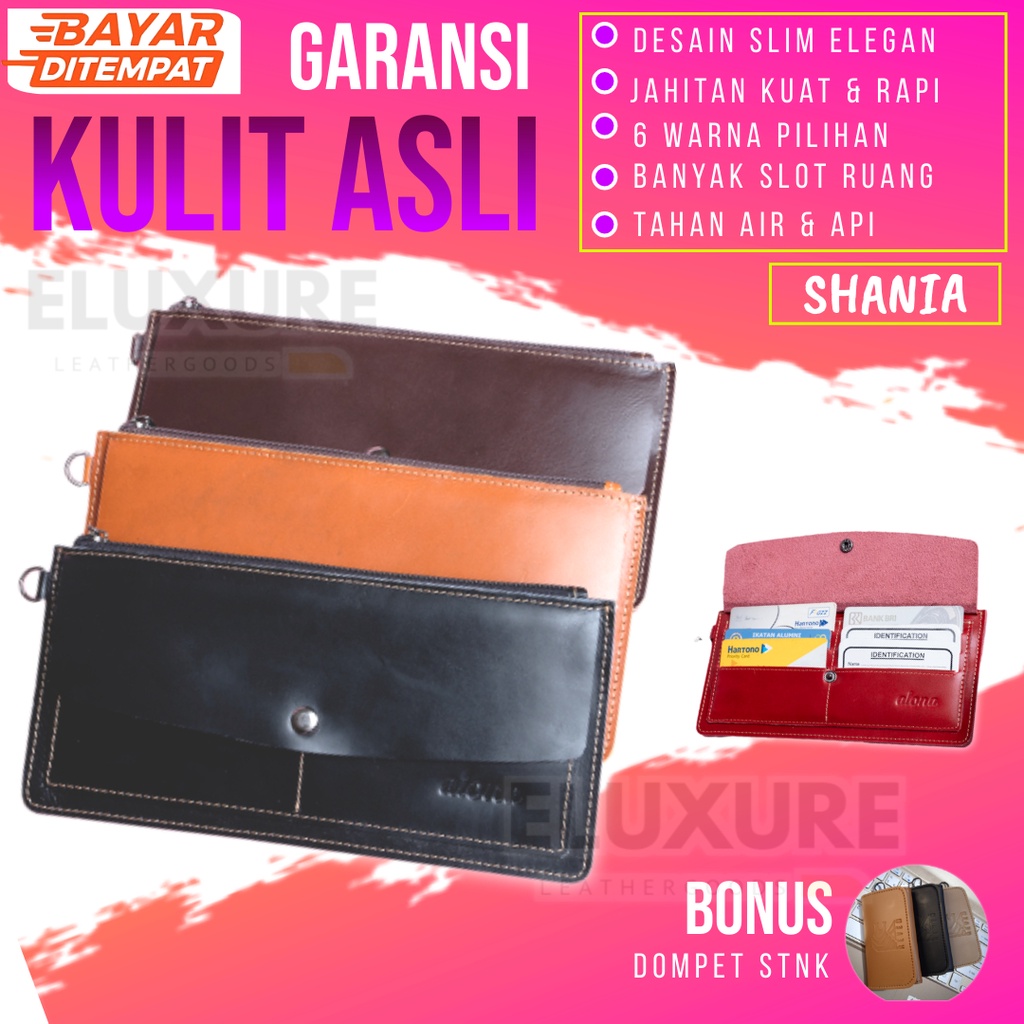 Dompet Wanita cewek Panjang Kulit Asli Slim Tipis Minimalis Branded Mewah Premium Alona Shania