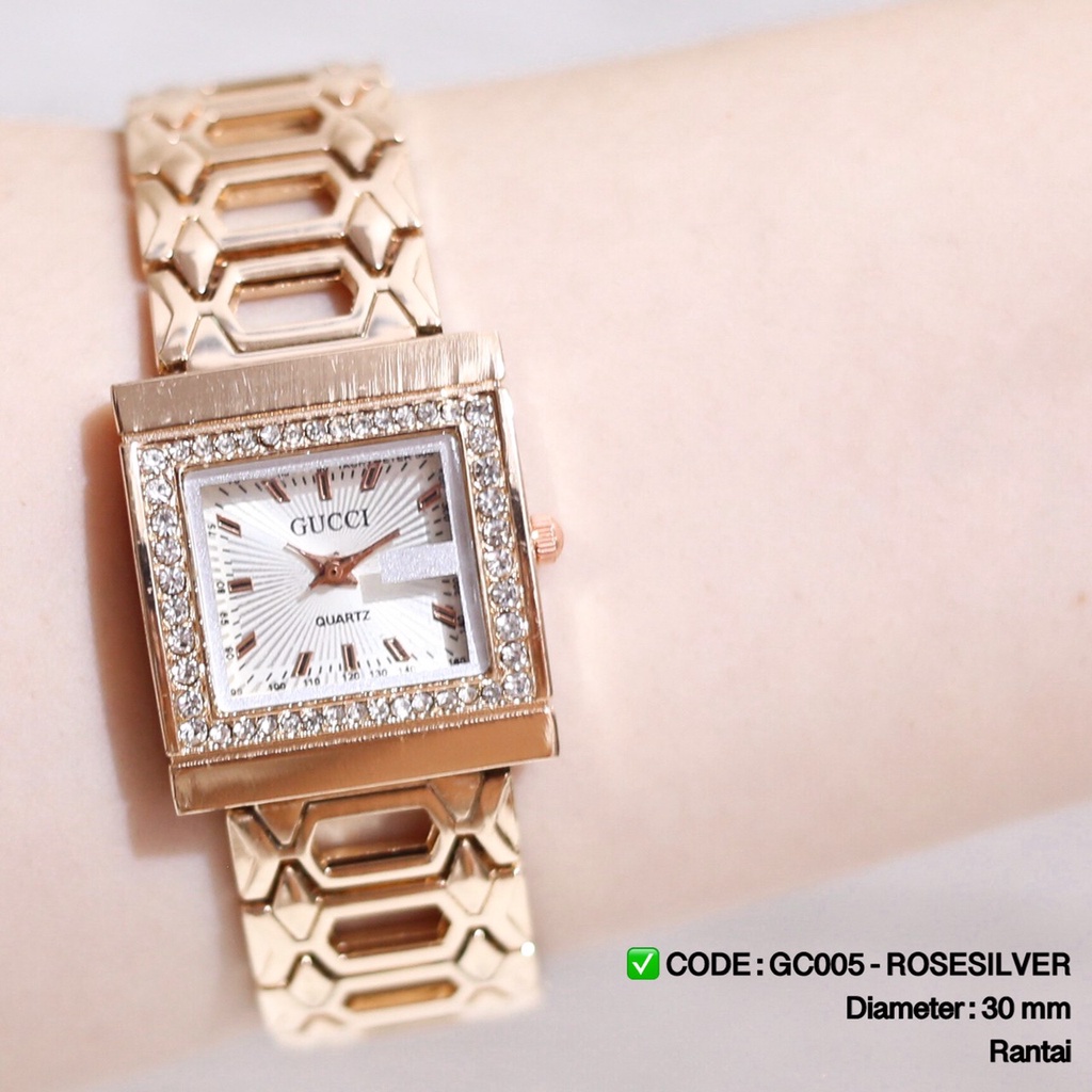 Jam tangan GUESS rantai wanita fashion cewek termurah grosir ecer stainless GR001-GC222 ROSEGOLD