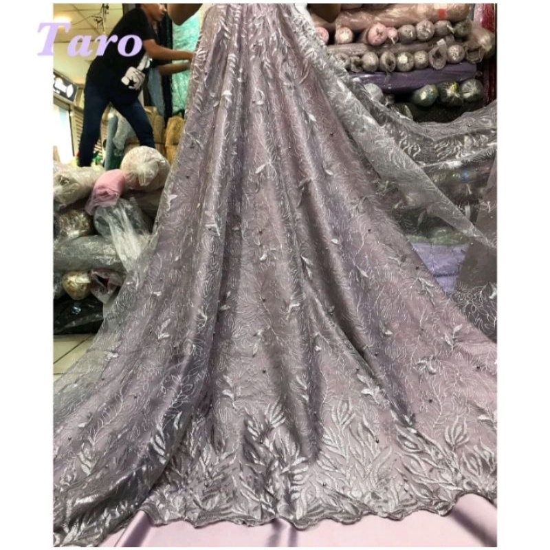 kain bahan Tulle payet motif bunga cantik kain kebaya