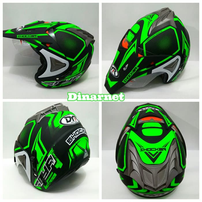 Helm Semi Cross Double Visor Semi Trail Moto Cross Shocker Hijau Dof