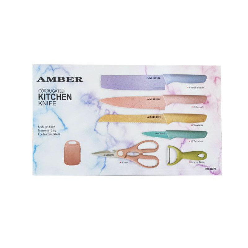 AMBER Pisau Dapur Set / Kitchen Knife Set 7 Pcs MultiColour [Stainless][Original]