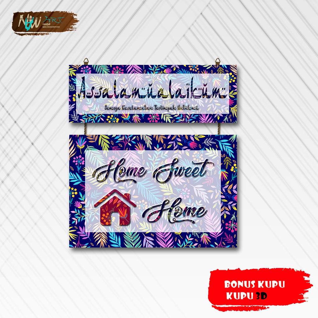 Hiasan dinding ASSALAMUALAIKUM HOME SWEET HOME gantungan pintu papan dekorasi rumah kamar poster