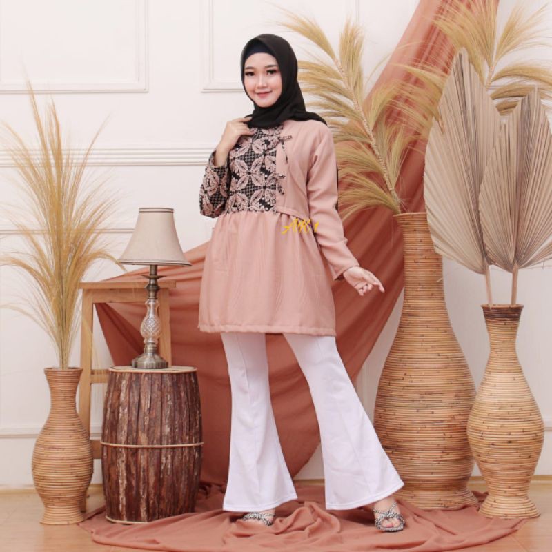tey-17 Batik wanita ASJ SA HRB026 Kenongo Kemeja Tosca Pendek-Nadia 2