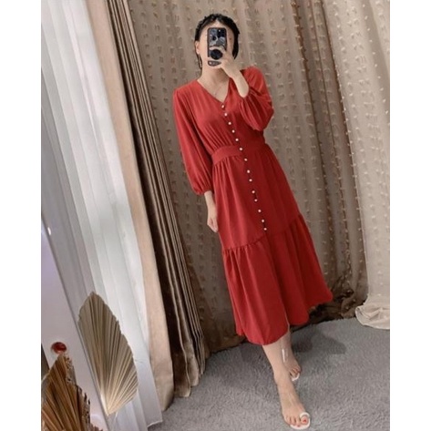 Toply Shop Dres wanita  korean style / gaun wanita viral lalisa kancing full hidup