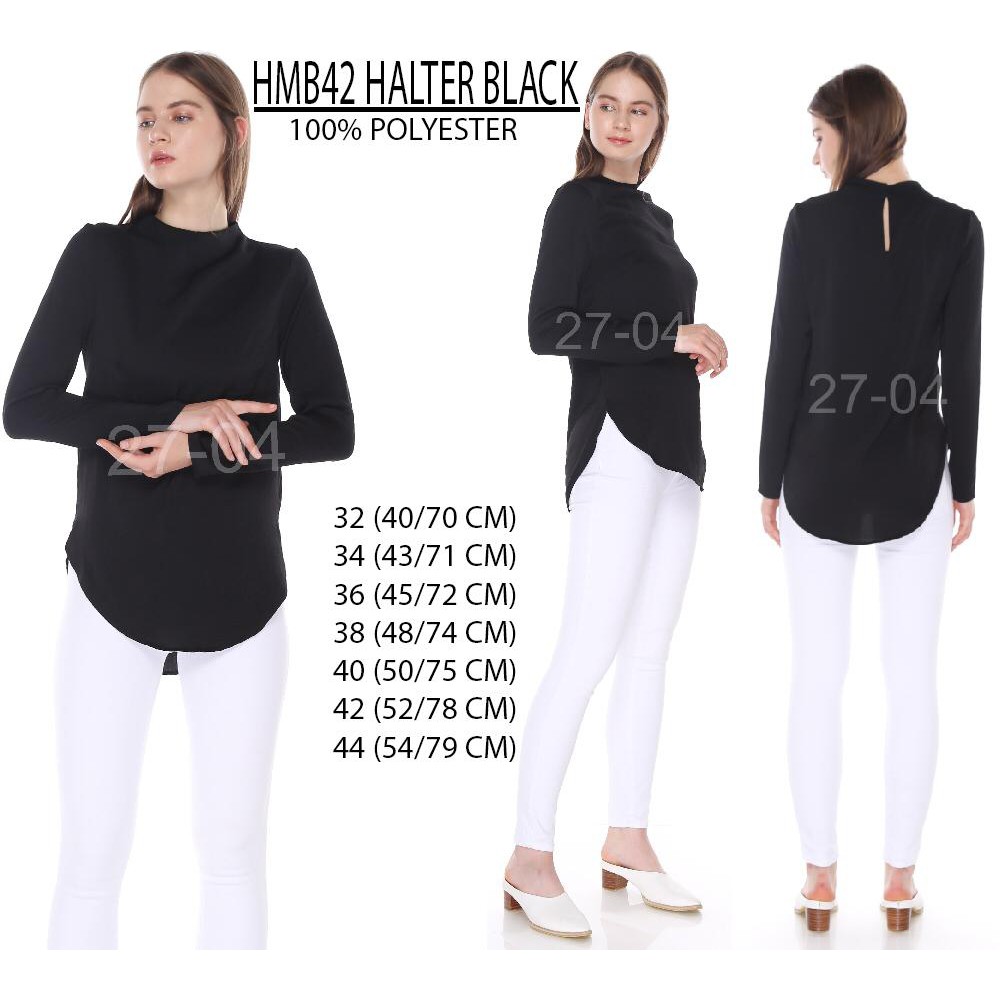 Download BLOUSE WANITA LENGAN PANJANG MOCK HITAM BLACK PREMIUM SATEEN (HMB42 HALTER) | Shopee Indonesia