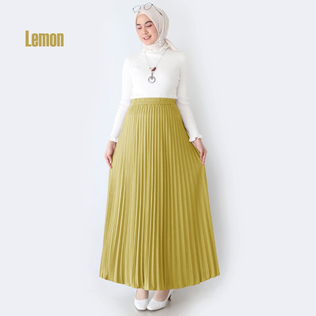 Rok Plisket - Rok  Wanita Bahan Premium ( Varian 1 )-LEMON
