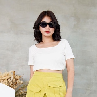 Crop Square Neck Atasan Blouse Wanita Top