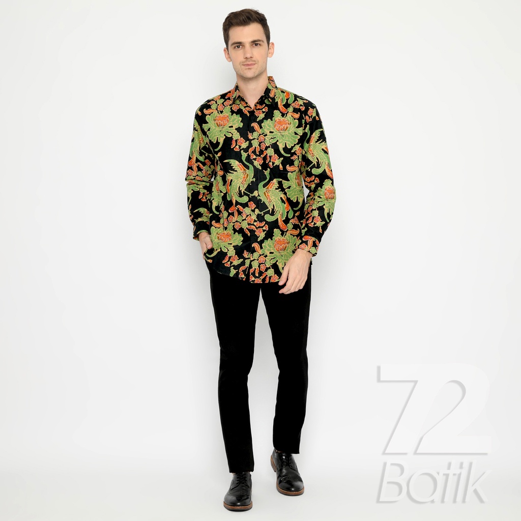 BATIK PRIA LENGAN PANJANG Kemeja Slimfit Slim Fit Premium Warna Hitam Hijau Ijo 729834 Cap 72 - Baju Kemeja Atasan Pakaian Setelan Batik Pria Cowok Laki Laki Remaja Keluarga Kantor Lengan Panjang Modern Slimfit Slim Fit Premium Kekinian