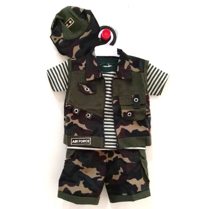 Baju Setelan Anak Bayi Rompi Tentara Topi - Cool Army