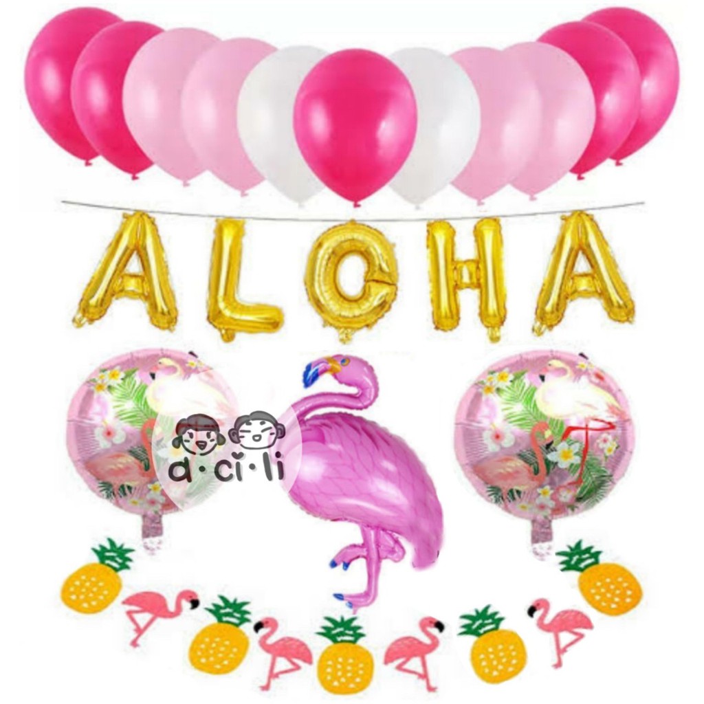 Paket Dekorasi Hiasan Balon Ulang Tahun / Happy Birthday Flamingo 02
