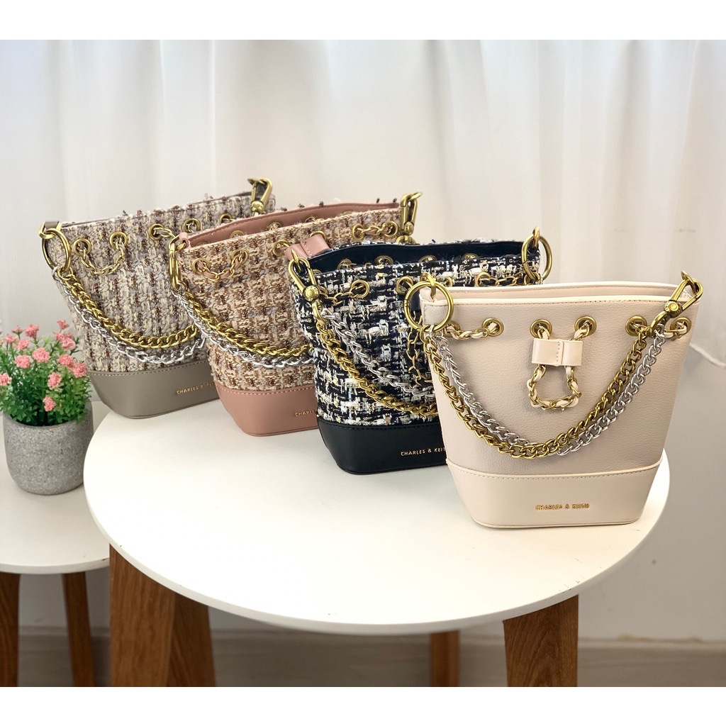 Tas selempang wanita- Tas CK bucket tweed bag-tas wanita ck original