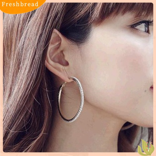 [Fresh] 1 Pasang Anting Hoop Hias Kristal Berlian Imitasi Mewah untuk Wanita