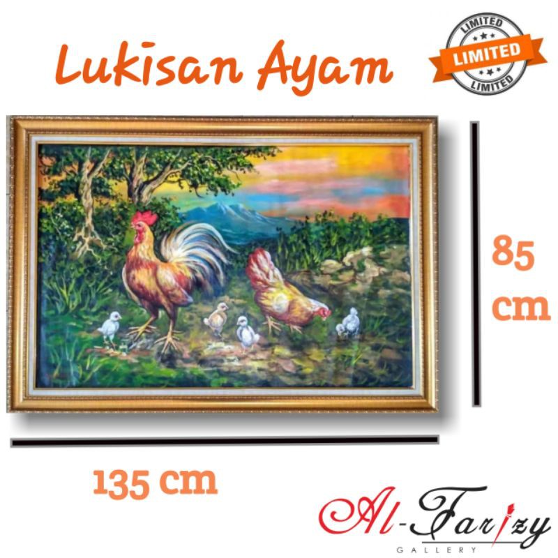 Lukisan Ayam dan Kelinci Unik Minimalis Kanvas Ukuran 135x85 cm lengkap dengan frem