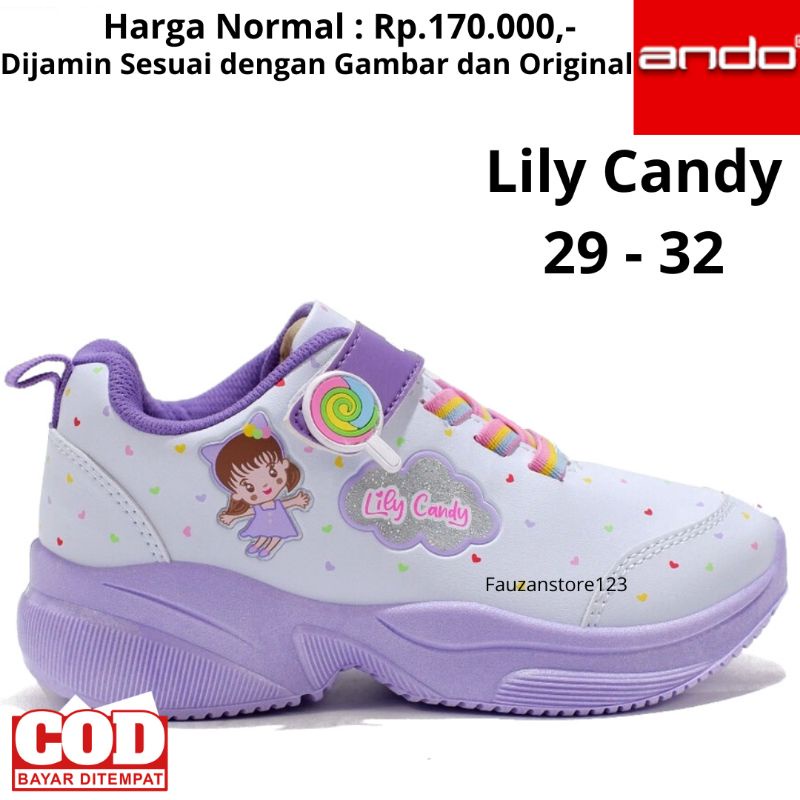 SEPATU ANAK PEREMPUAN ANDO LILY CANDY PEREKAT PUTIH SEKOLAH PAUD TK SD KARAKTER ORIGINAL