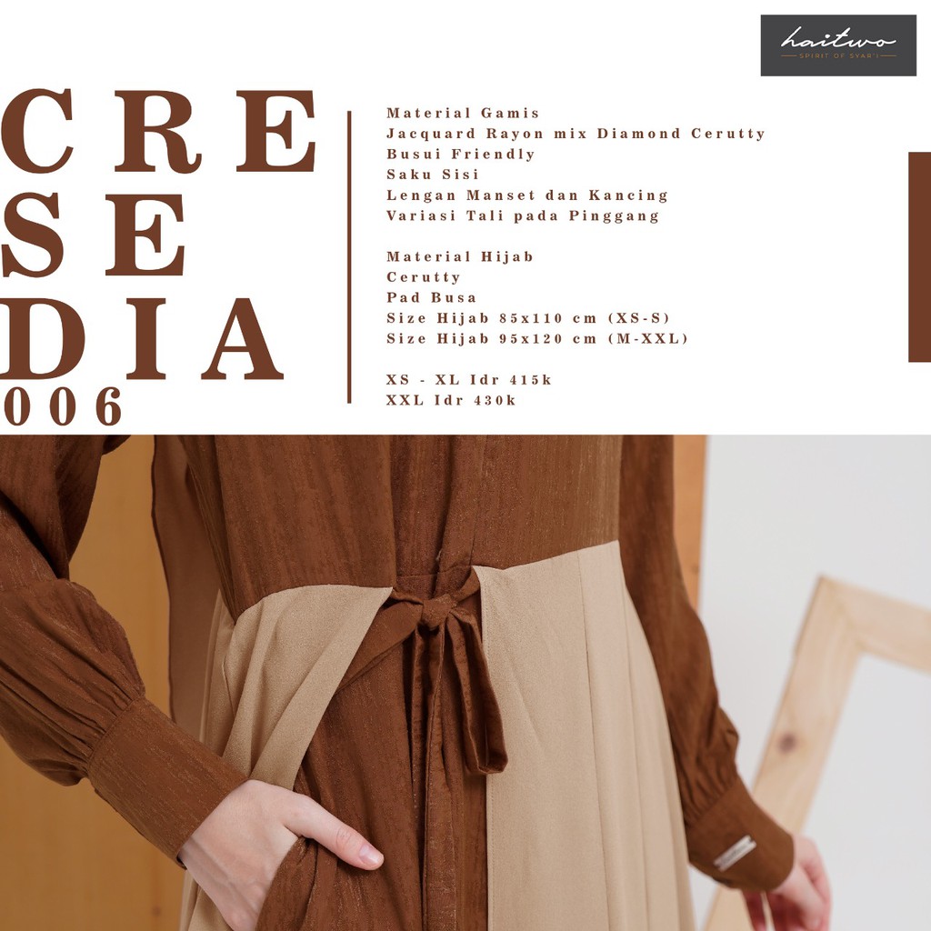 Haitwo Cresedia 006 Gamis Set Syari Bahan Jacquard Mix Ceruti Dress Wanita Muslimah Jubah Syari