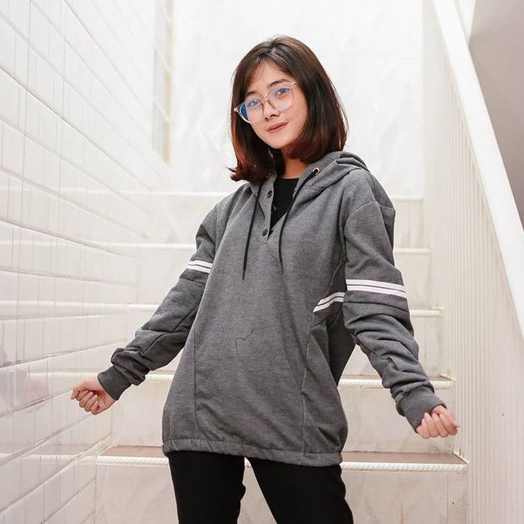 Vi Scarla Sweater Hoodie Wanita Pakaian Atasan Wanita-Abu-abu