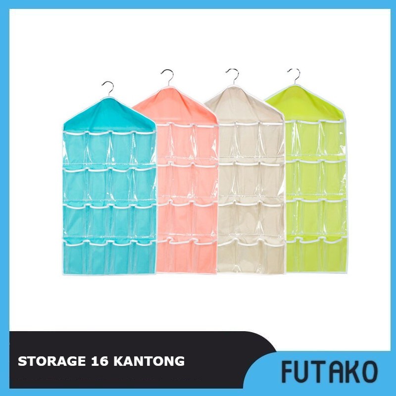 FUTAKO Storage Gantung 16 Kantong Hanger Organizer Sebaguna Pouch Korean