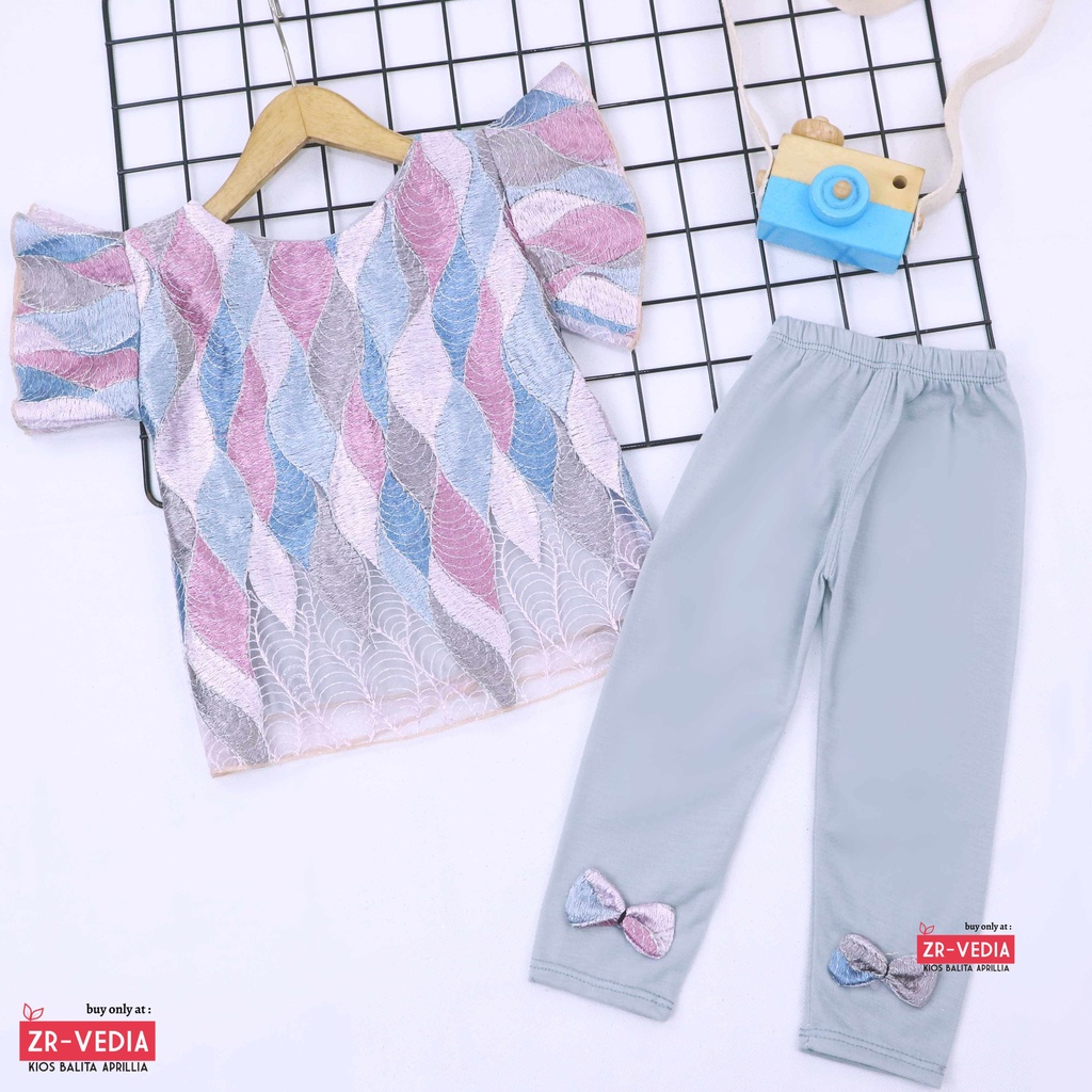 Setelan Seline uk 1-2 Tahun / Set Brukat Anak Perempuan Import Atasan Lengan Legging Polos Branded