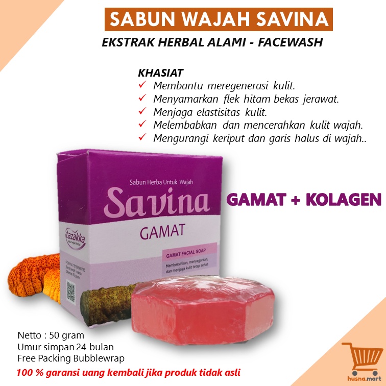 Sabun Wajah Ekstrak Gamat Plus Kolagen SAVINA Cuci Muka Herbal Tazakka 50gr Anti Aging Facial Wash Original