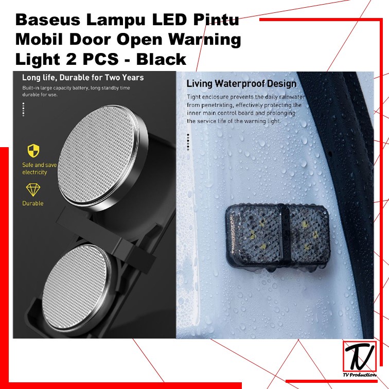 Baseus Lampu LED Pintu Mobil Door Open Warning Light 2 PCS -  Black