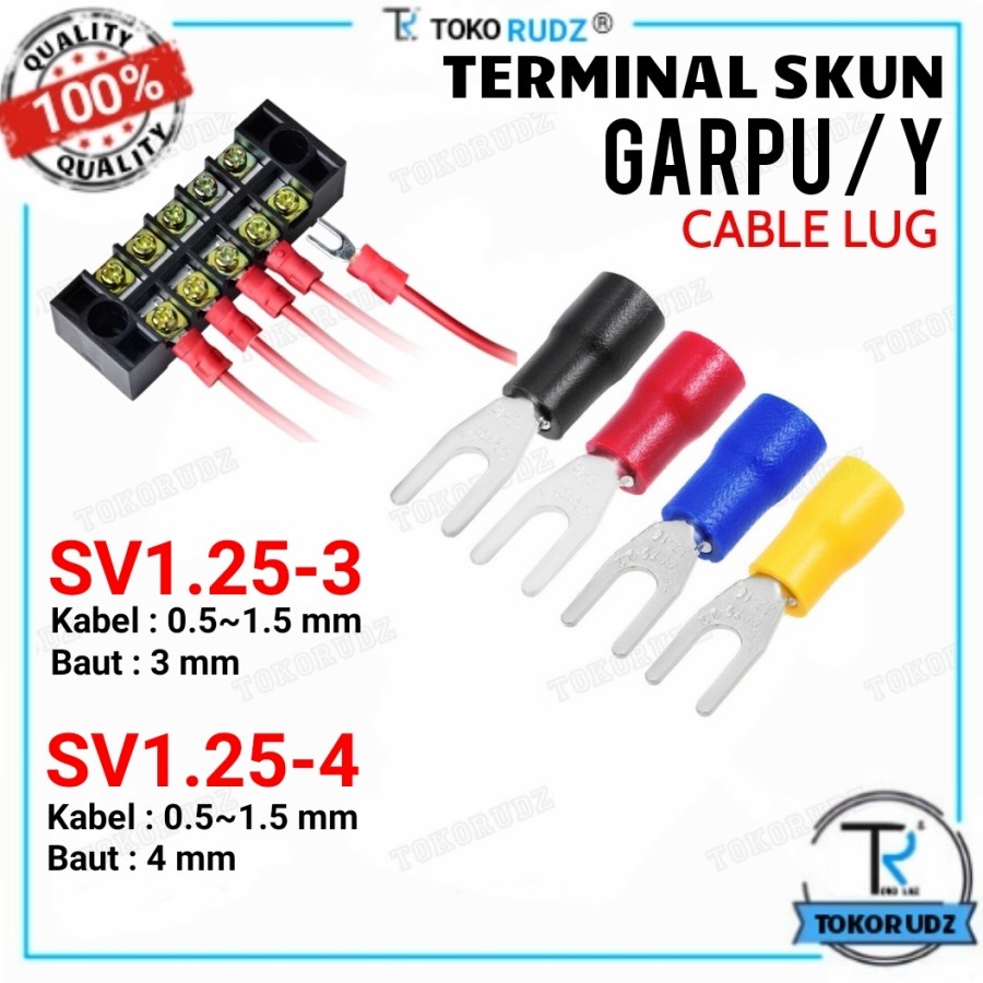 Sekun Kabel Skun Y Isolasi Konektor Kabel Terminal SV1.25-3 SV1.25-4