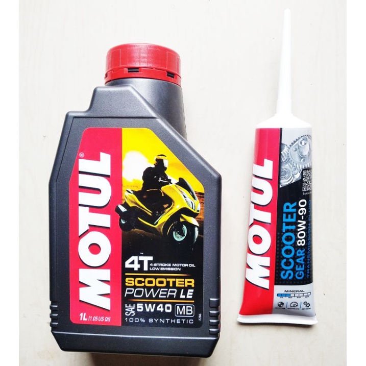 new produk!! paket oli matic Motul power le 1 lt SAE 5-40+oli gear Motul 120 ml for all matic Honda Yamaha suzuki