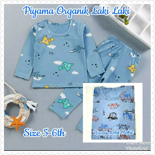 Piyama Organik Anak Laki Junior Import Setelan Baju Tidur Cowok Motif Mobil
